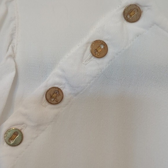 LOFT Cream Ruffle Sleeve Gold Button Detail Blouse XS - Picture 6 of 9